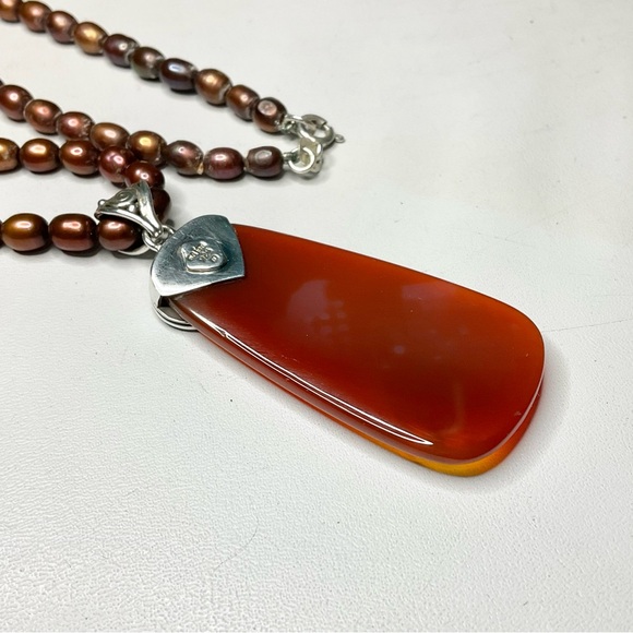 Sajen Sterling Pearl Carnelian Carved Pendant Necklace Combo - Picture 7 of 8
